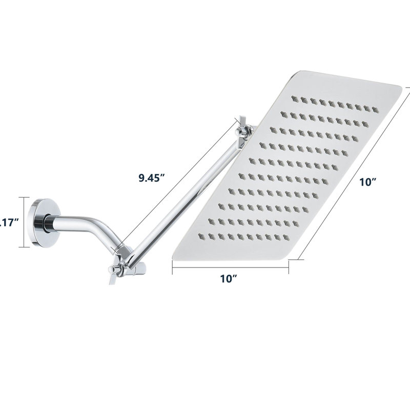 10" Square Rainfall Shower Head - Stainless Steel, Modern Design Steel Showerhead Optimal Performance, Stainless Steel