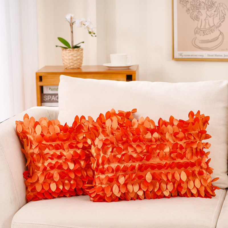 Floral Throw Pillow, Pillow Cover Only - No Insert, Orange
