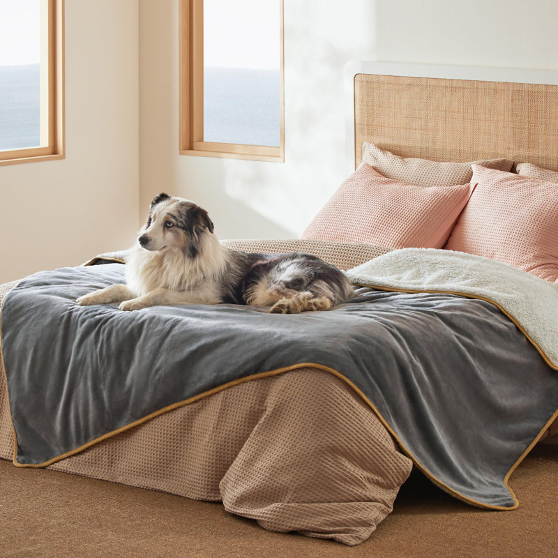 Large Gray Sherpa Fleece Waterproof Reversible Blanket