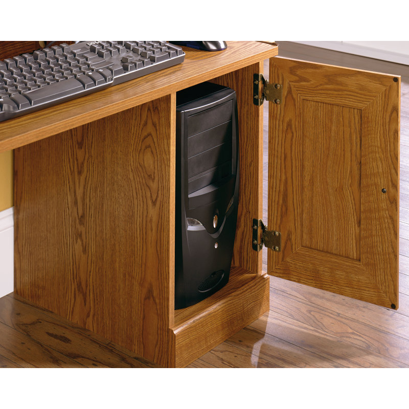 Bureau d'ordinateur avec rehausse en chêne
