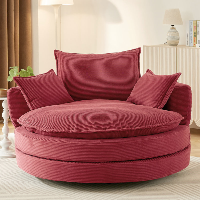 Méridienne pivotante rouge à 360 ° avec coussins à deux couches, 3 coussins amovibles, profondeur de siège de 38 pouces, velours côtelé moelleux pour une détente confortable dans la chambre à coucher ou un coussin décoratif d'hôtel, tout le corps