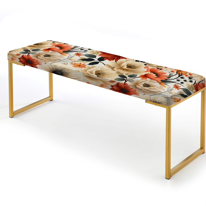 Red And Beige Flowers Chrysanthemums Pattern - Floral Upholstered Gold Bench