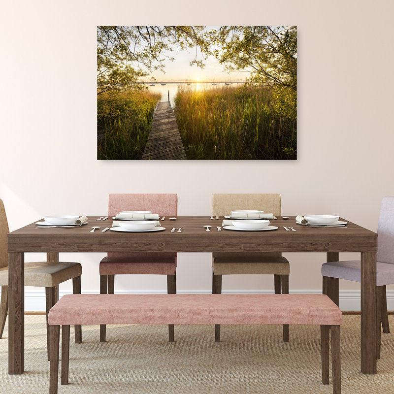 Impression sur toile, "Golden Jetty Abstract Contemporary Forest Landscape", H 32 po x l 48 po