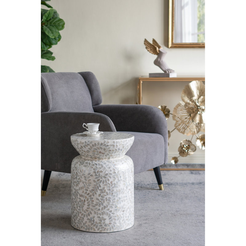 Blanc, table d'appoint ronde de 20 pouces, conception en forme de losange, décoration de chambre à coucher