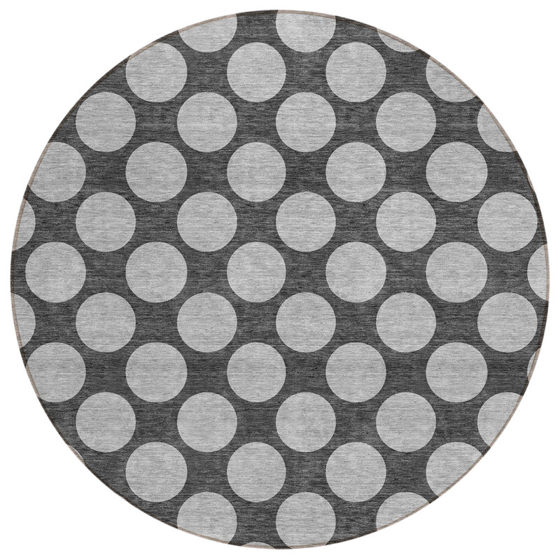 Tapis d'intérieur lavable à pois rond 8 pi gris anthracite