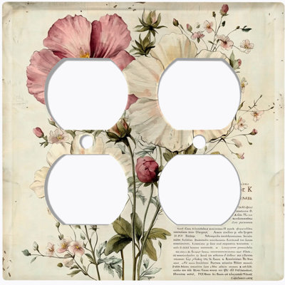 Couvercle de plaque d'interrupteur en métal; Rectangle 2 bandes US standard - Fleurs rétro