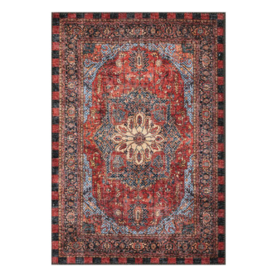 Heriz Checked Red Washable Rug