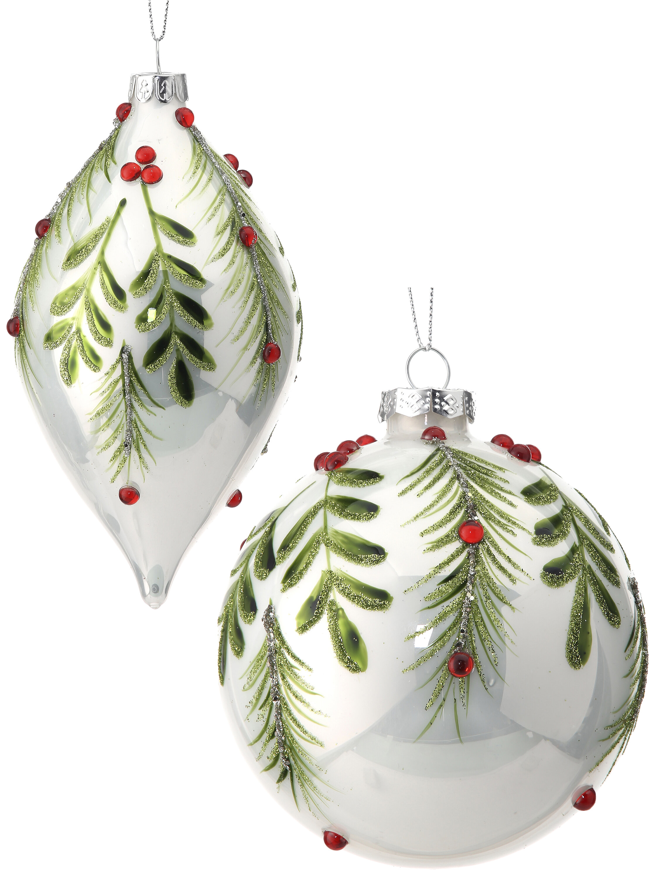 Assorted Neutral Palette Glass Finial Ornament - Set of 4