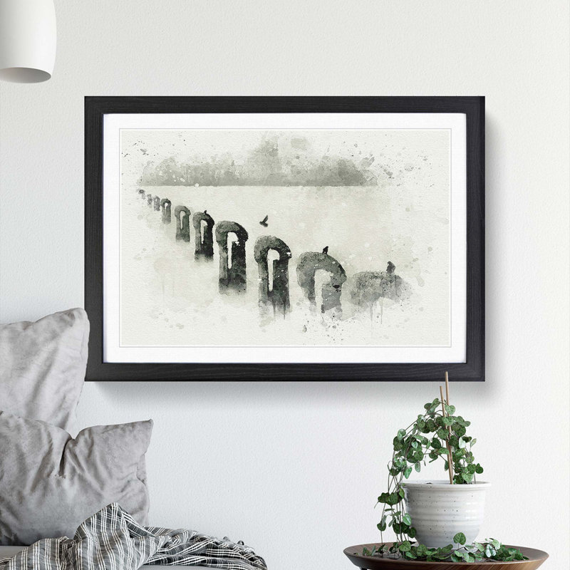 Perched Pigeons in Abstract - Picture Frame Graphic Art Print, 48cm H x 65cm W x 2cm D, Black Framed