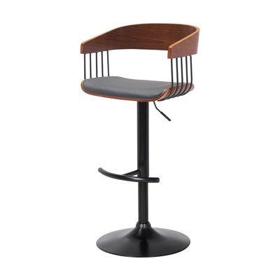 Fouke Adjustable Height Swivel Bar Stool with Pedestal Base in Faux Leather and Metal