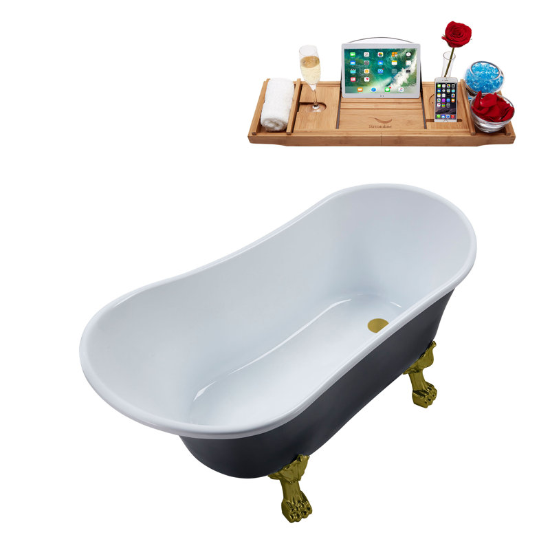 59.1'' x 27.6'' Soaking Acrylic Bathtub, Brushed Gold, Brushed Gold