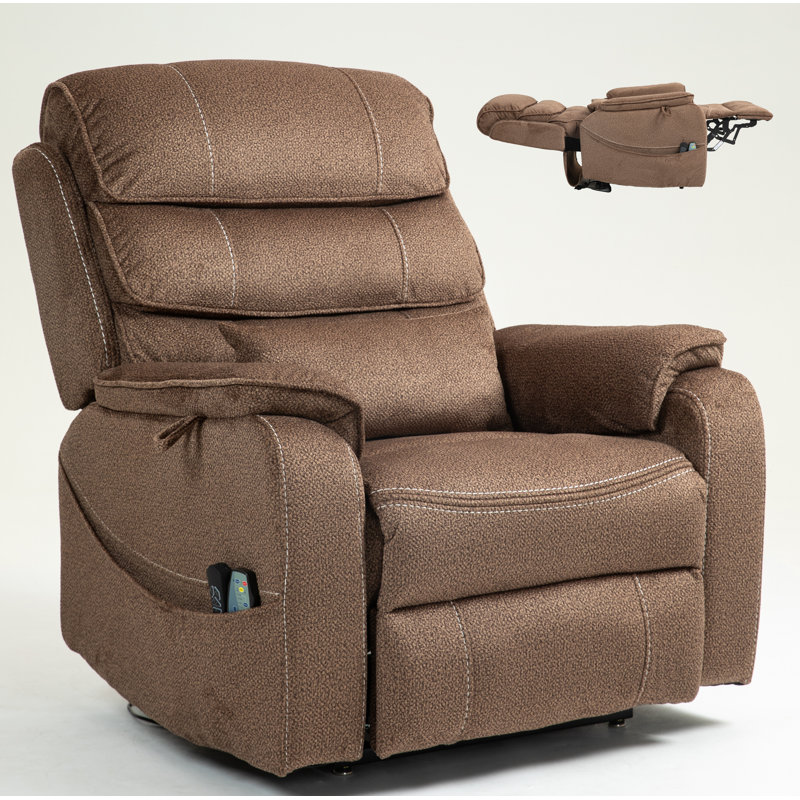 Fauteuil inclinable électrique à deux moteurs avec plateau, table chauffante et massage, Brun