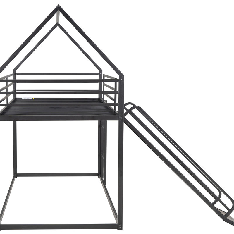 House Bunk Bed For - Twin Over Twin, Black Metal With Slide & Look Black, Quality, Black