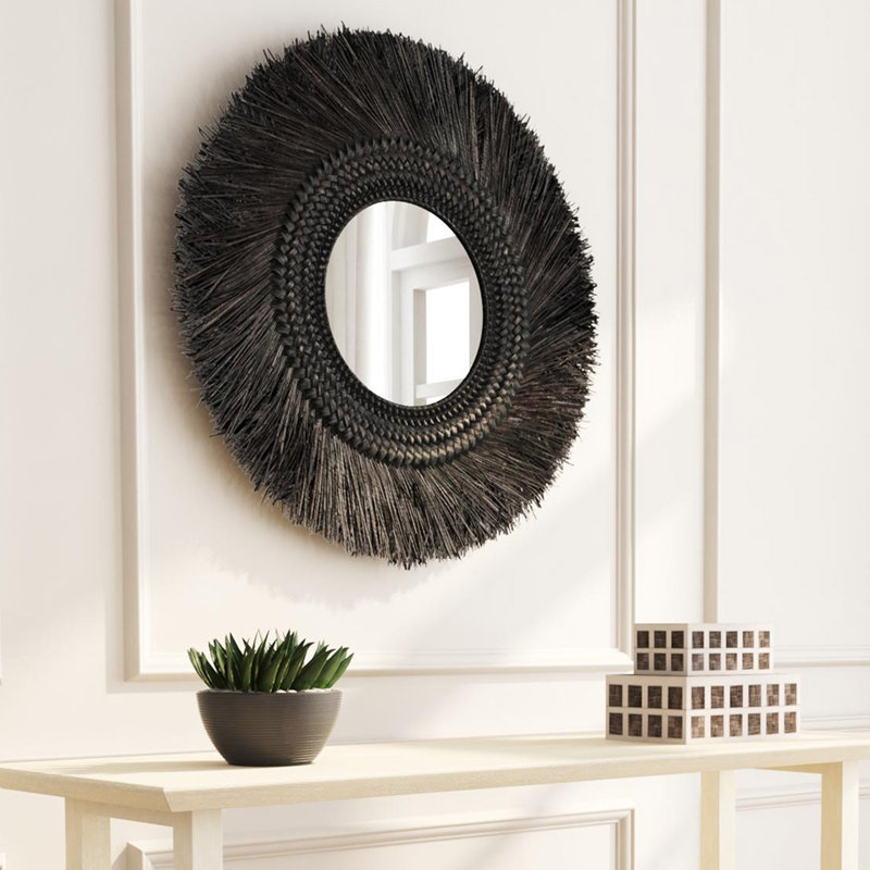 Miroir tressé en ruppie maritime, Noir