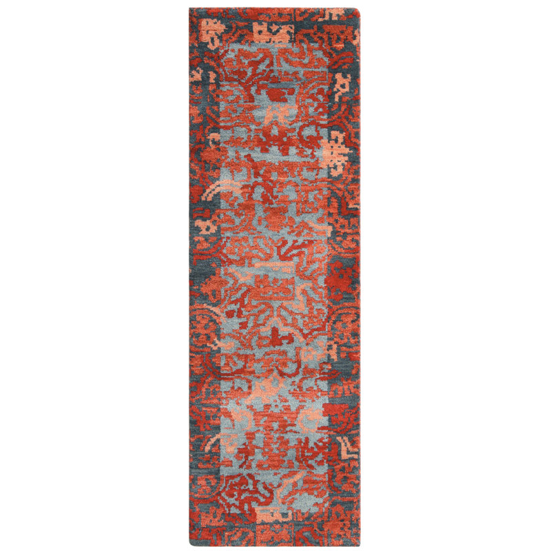 Medina Handmade Wool Navy/Red Area Rug, Runner 2'6" x 8'