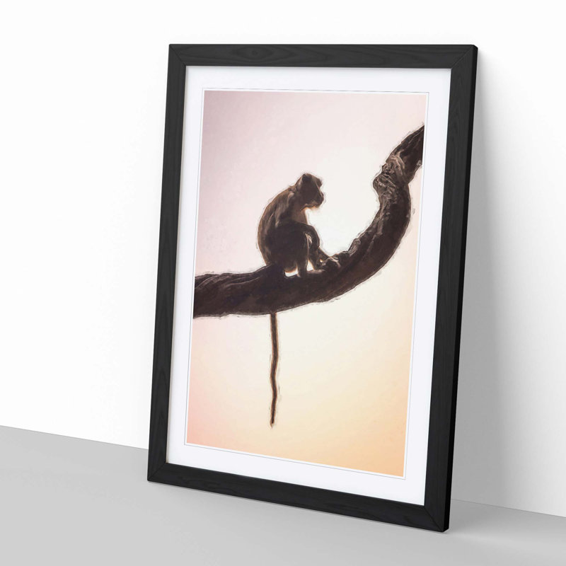 Long-Tailed Macaque Monkey in Abstract - Framed Print, 50cm H x 35cm W x 2cm D, Black