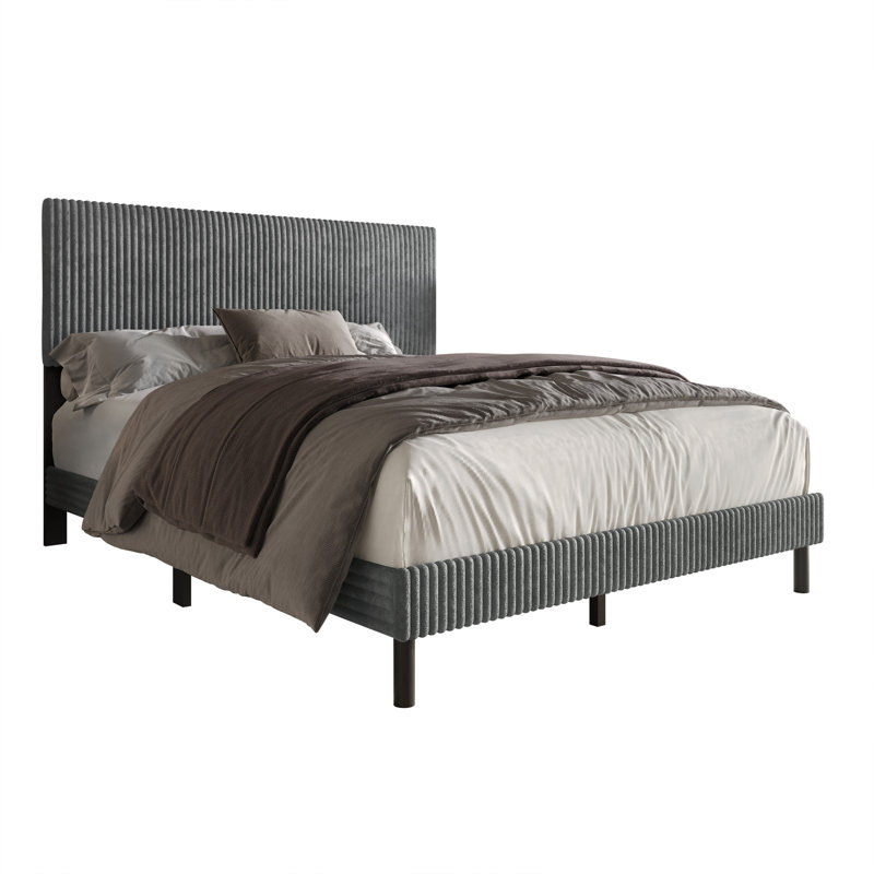 Osceola Upholstered Panel Bed, Gray, Twin