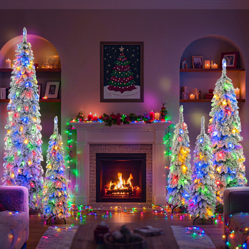 Arbre de Noël artificiel 5 pièces avec flocons de neige