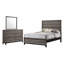 Ensemble de chambre à coucher 3 pièces Sutter en chêne gris avec lit à panneaux, commode à 6 tiroirs et miroir assorti.