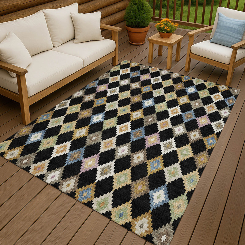 Machine Washable Indoor/Outdoor Chantille ACN2513 Kids Rug, Rectangle 8' x 10', Black