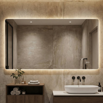 79" x 39"Frameless Rounded Rectangle LED Backlit Bathroom Mirror with Anti-Fog, 3-Color Dimmable Light and Touch Control