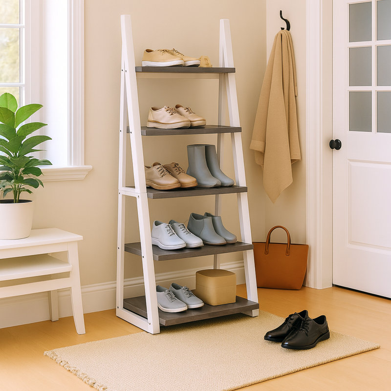 Range-chaussures autoportant à 5 niveaux, cadre, rangement ouvert pour le vestibule et le salon, Gris