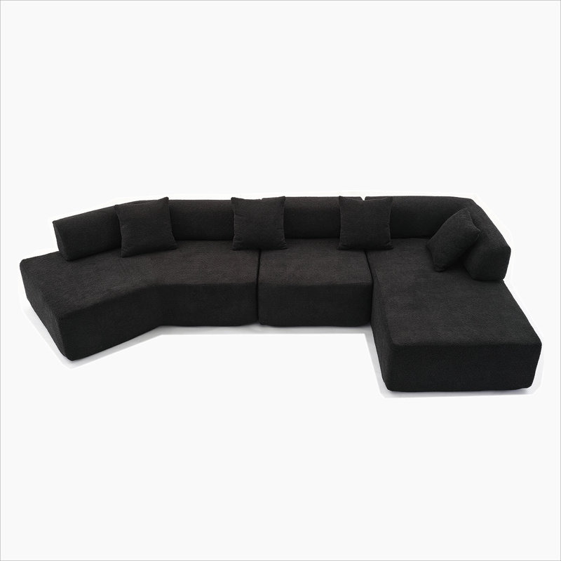 Modern Minimalist 140" L-Shape Couch ,No Assembly Required,Boucle,Modular Sofa, Black Polyester