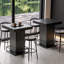 Table de bar moderne carrée noire avec piédestal incrusté d'or, table de pub à hauteur de comptoir avec finition grain de bois