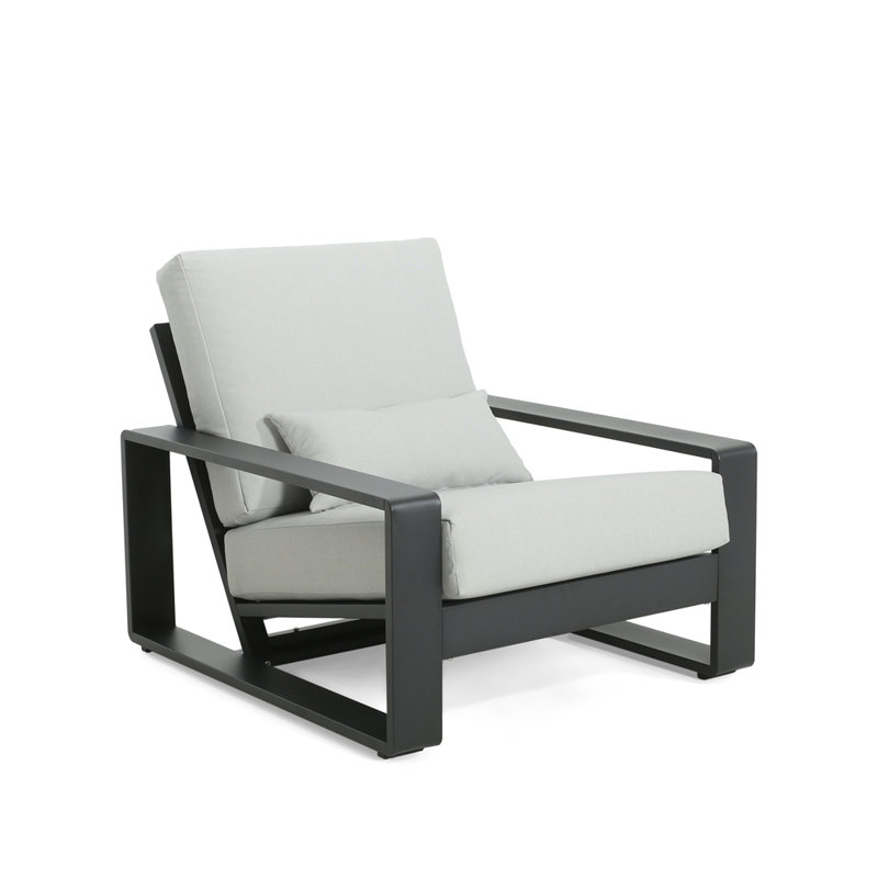La Plata Outdoor And Indoor Aluminum Lounge Chair, Black Finished Frame With Grey Cushion, Durable And Stylish For Any Setting