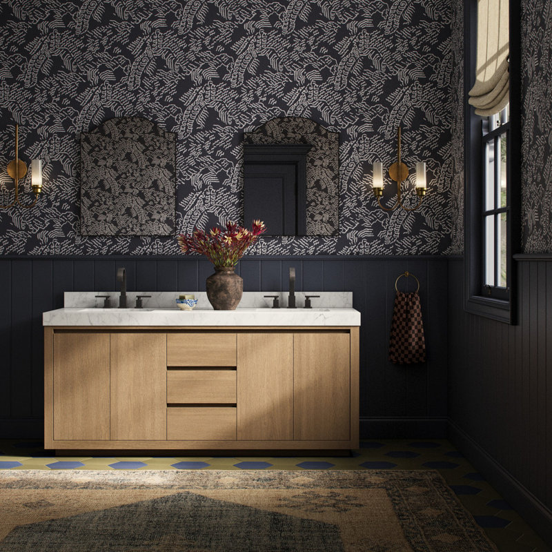 Everett Double Vanity-Satin Light Wash Oak, Satin Light Wash Oak Veneer