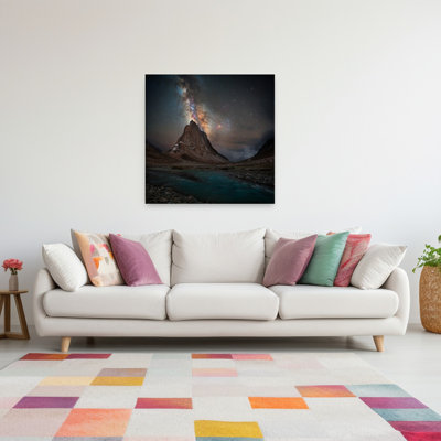 «Milky Way Mountain River Serene Tranquil Abstract Landscape Mountain», reproduction d'art murale