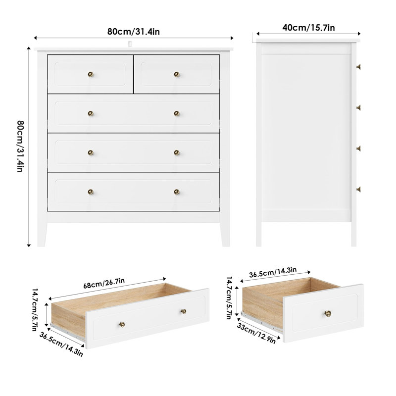 Winona 80cm W 5 - Drawer Chest of Drawers