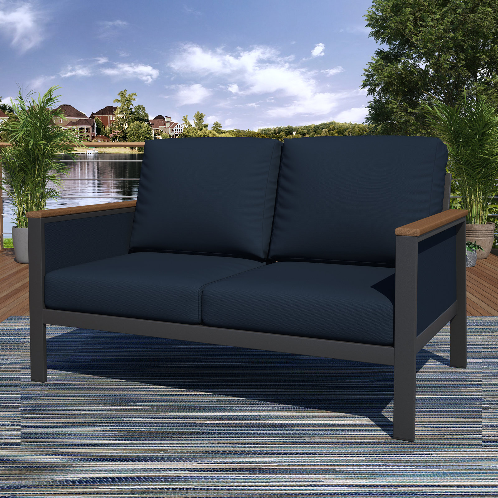 Townsend 55" Sunbrella® Patio Loveseat, Canvas Navy, Black/Canvas Navy