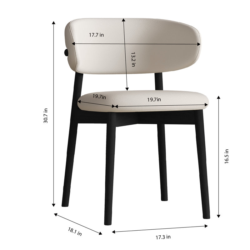 Ensemble de 2 chaises de salle à manger de style Mid-Century moderne en cuir de polyuréthane noir et pieds en bois de frêne, chaises d'appoint de cuisine ergonomiques