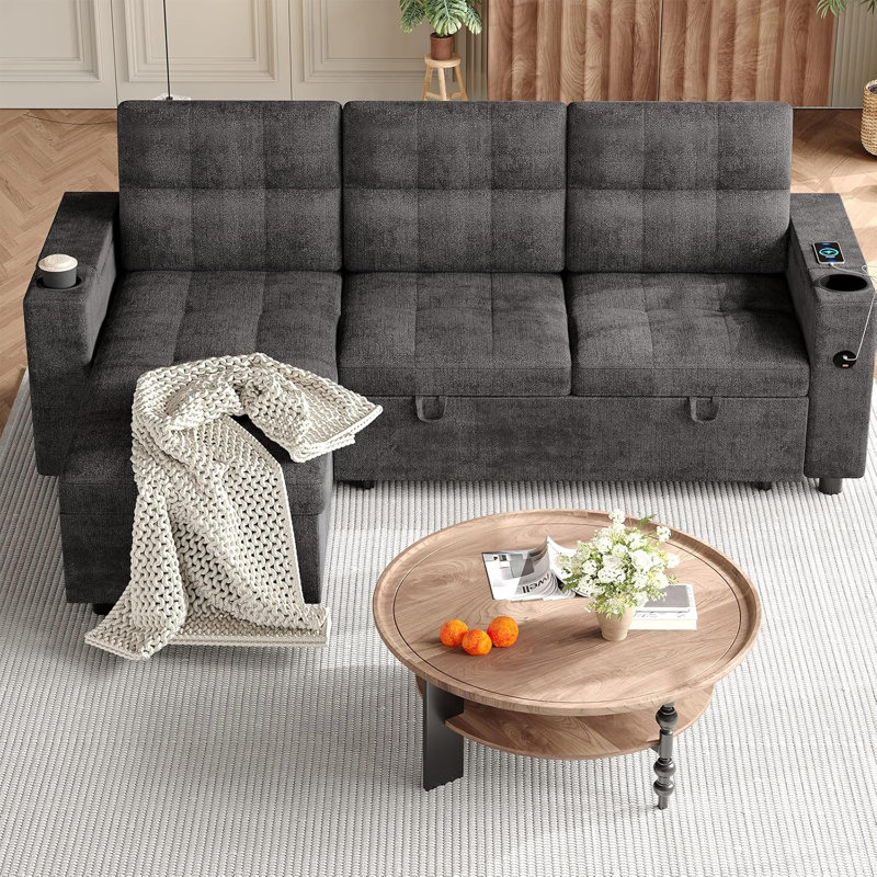 Canapé-lit modulaire en L 84 po avec lit escamotable, accoudoirs de rangement et ports de chargement intégrés