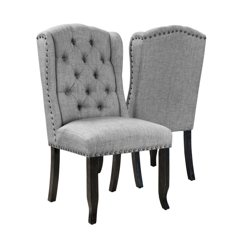 Adler Tufted Upholstered Wingback Side Chair, Light Gray