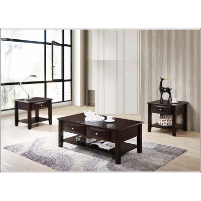 Ensemble de 3 tables d'appoint avec tiroirs en bois classiques et rangement ouvert pour le salon, parfait pour un décor traditionnel et contemporain