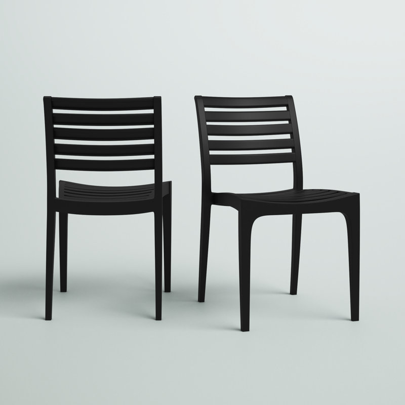 Plastic Outdoor Stacking Dining Side Chair, Black