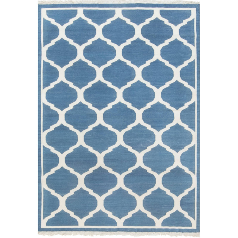 Tapis bleu / blanc Modern Dhurrie