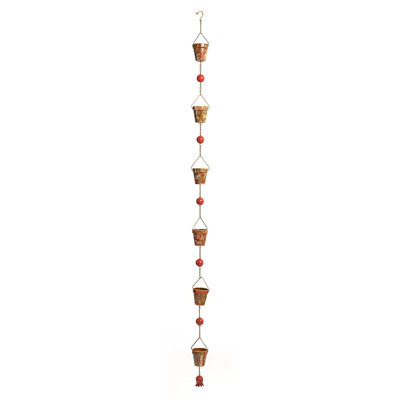 76.75" Long Hand Painted Multicolor Porcelain Bucket Rain Chain "Henna"