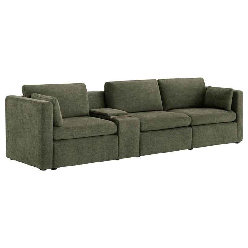 Winfree 3- Piece 112.6" Upholstered Sofa With Console, Green