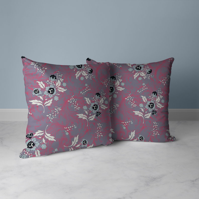 Coussin décoratif intérieur / extérieur à motif floral Meadow Strokes, H 26 po x l 26 po, Rose/mauve