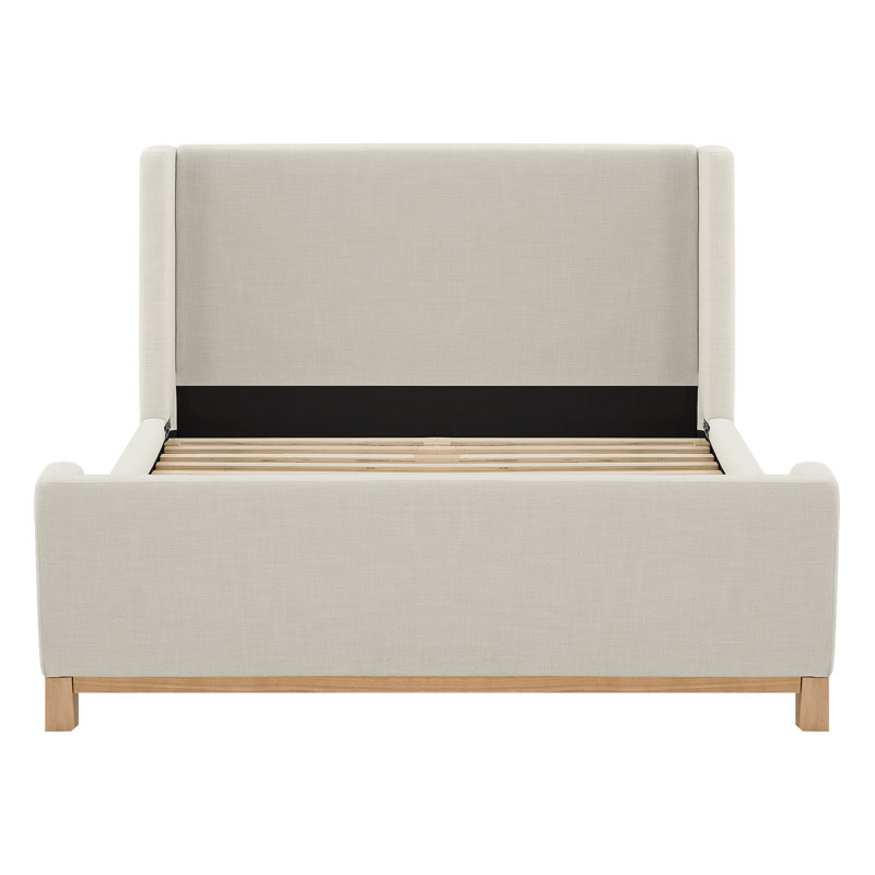 Nuage Modern Upholstered Wingback Platform Bed with Rounded Corners, Linen