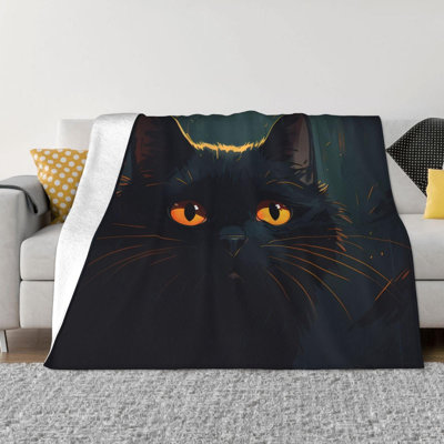 Black cat Head Printed Wool Blanket a Portable Travel Blanket Suitable for beds Sofas and couches, 60 x 80 inComes with a canvas bag with cat print as a bonus