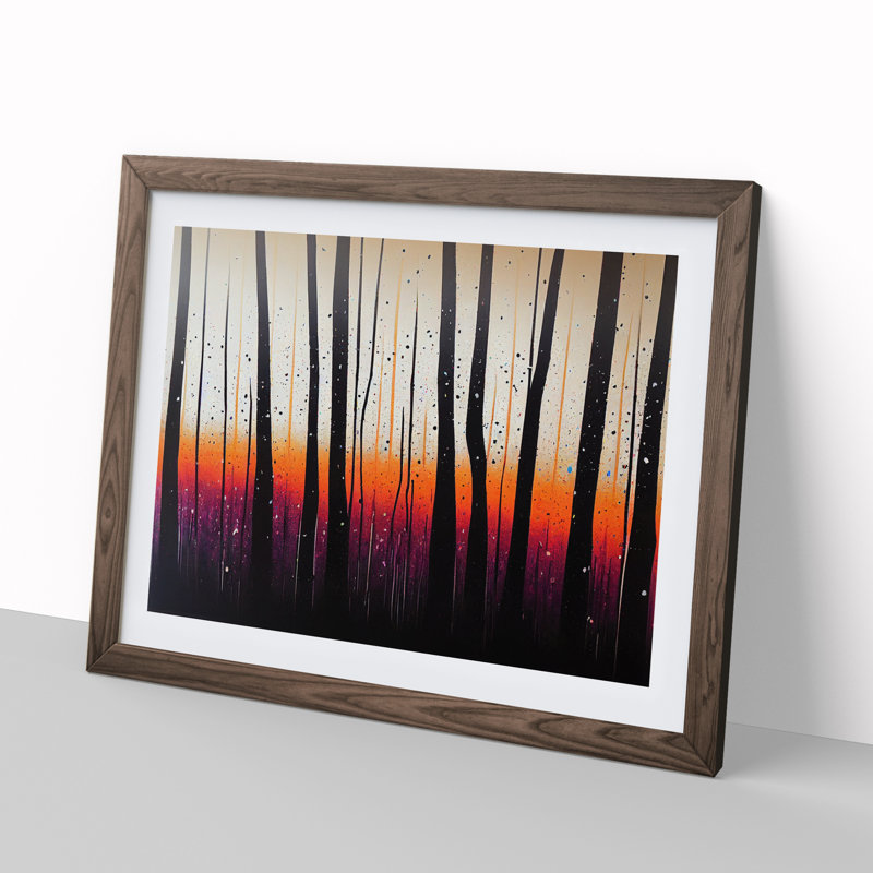 Splashed Forest Vol.4 Abstract 1 Piece Single Picture Frame Painting, 25cm H x 34cm W x 2cm D, Walnut