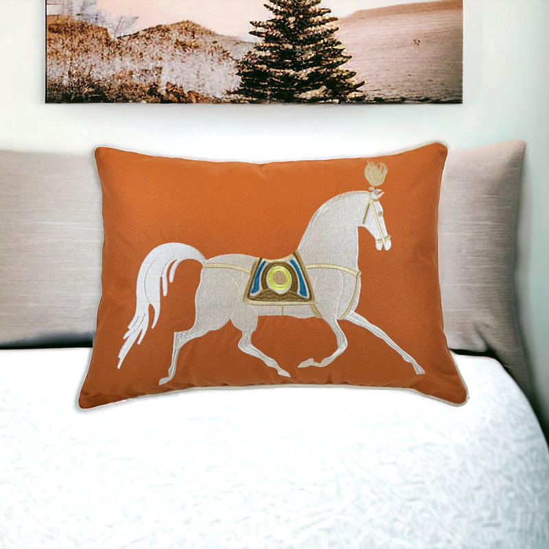 Housse de coussin réversible en coton à imprimé animal, Orange, H 14 po x l 20 po, Rectangulaire
