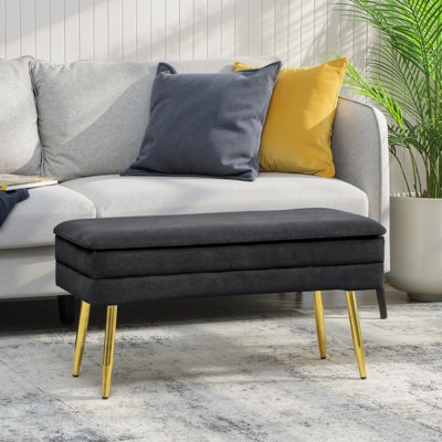 End of Bed Bench, Upholstered Bedroom Bench with Storage, Black