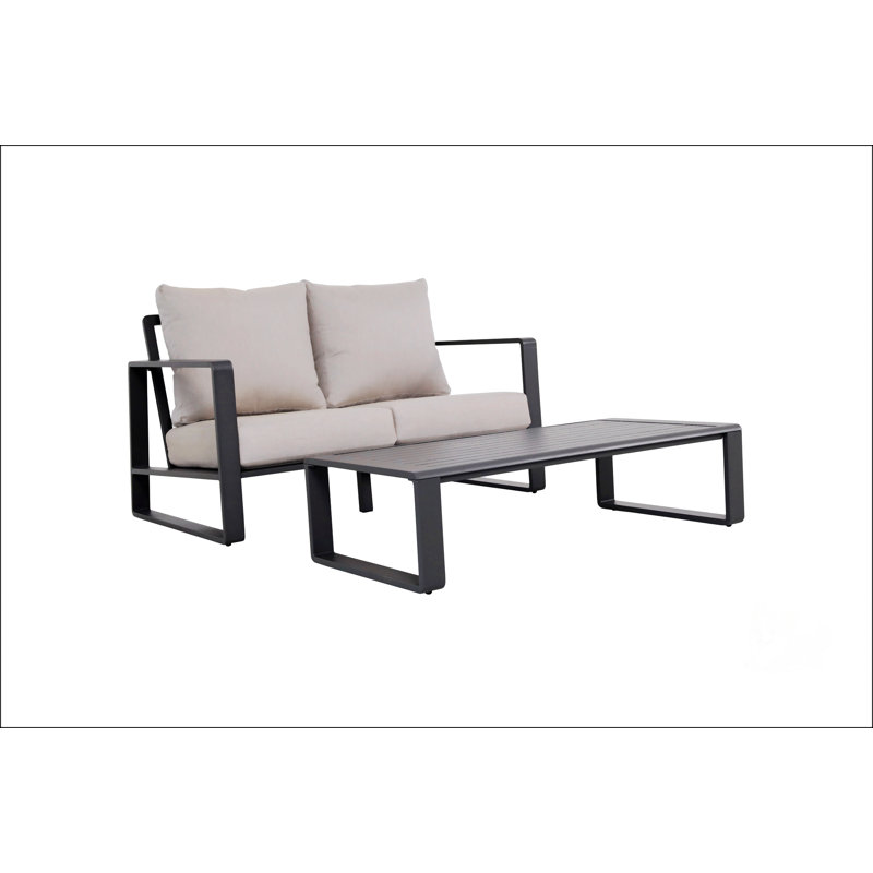 Double Sofa + Rectangular Coffee Table, Gray, Gray