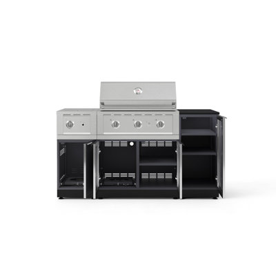 Ensemble d'armoires d'extérieur gris ardoise en aluminium 6 pièces avec 1 porte, 1 gril, un brûleur latéral au gaz naturel 33 po, un brûleur latéral et un dessus noir Dekton 16 po