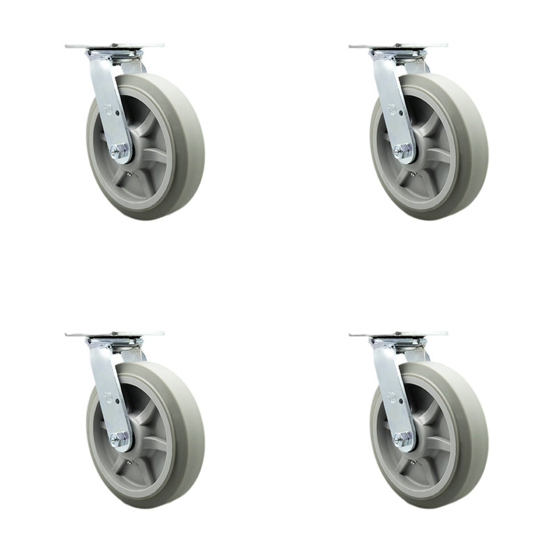 8 Inch Thermoplastic Rubber Wheel Swivel Caster Set with Roller Bearings SCC